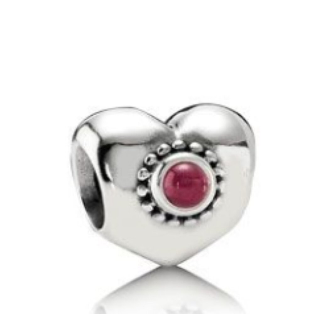 Pandora treasured heart charm Rhodolite